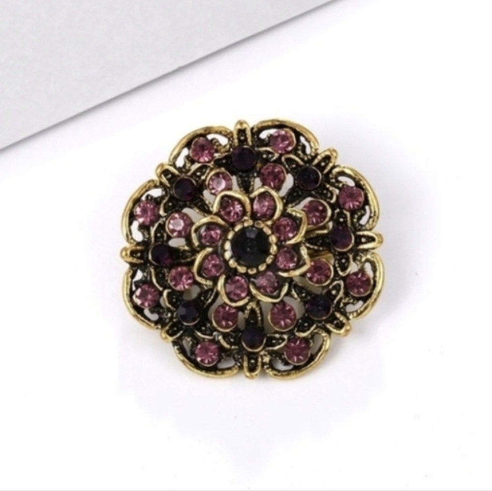 Elegant Gold and Purple Floral Brooch